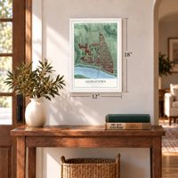 Georgetown, District of Columbia map, 12 x 18 inch print in a white frame in an entryway