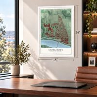 Georgetown, District of Columbia map, 18 x 24 inch print in a white frame in a home office