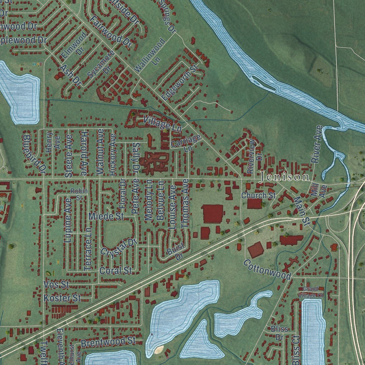 Second close-up of the map of Georgetown, Michigan print showing more streets and buildings