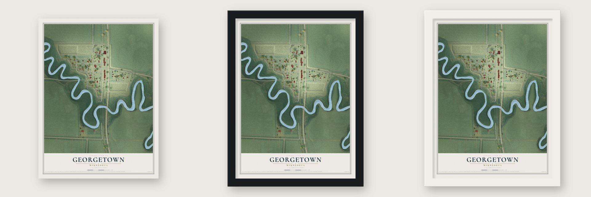 Georgetown, Minnesota map unframed, in a black wood frame and in a white wood frame