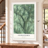 Georgetown, New York map, 24 x 36 inch print in a white frame by a staircase