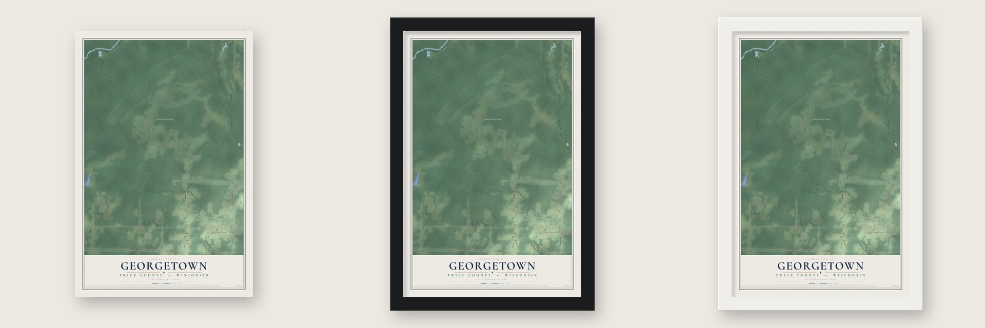 Georgetown, Price County, Wisconsin map unframed, in a black wood frame and in a white wood frame
