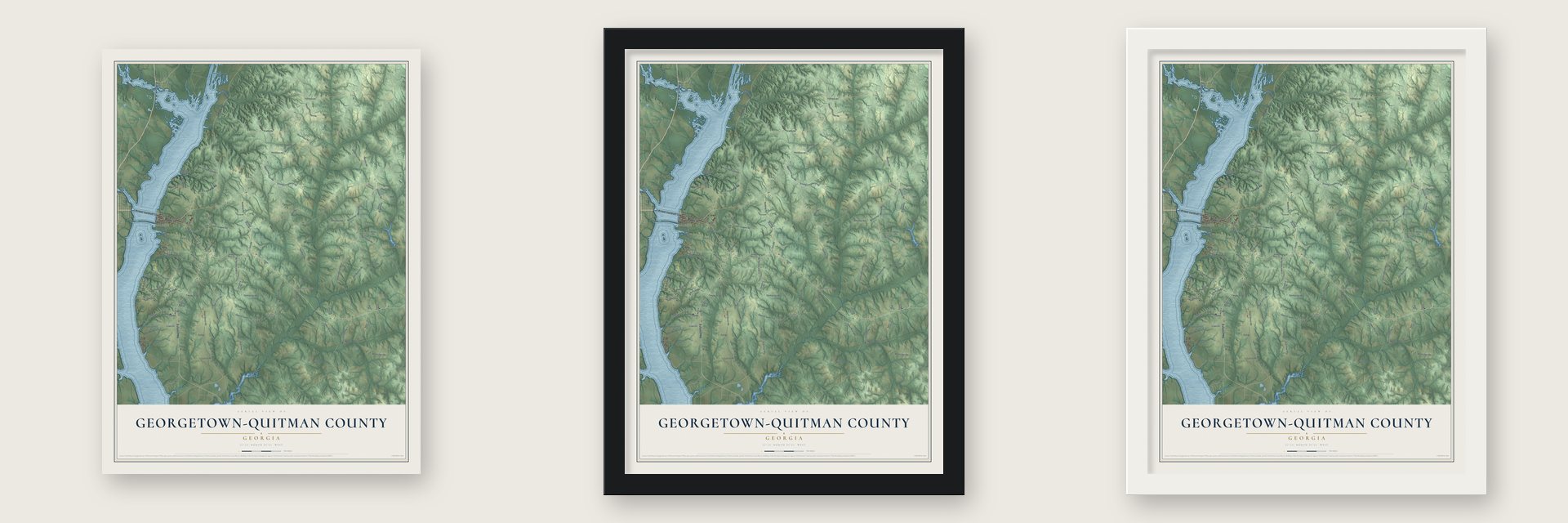 Georgetown-Quitman County, Georgia map unframed, in a black wood frame and in a white wood frame