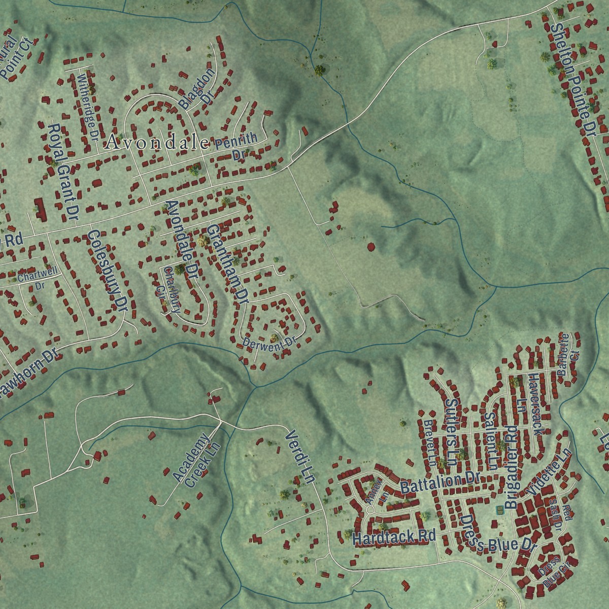 Second close-up of the map of Georgetown, Virginia print showing more streets and buildings