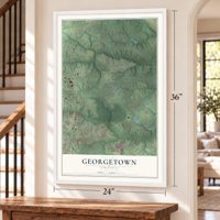 Georgetown, Virginia map, 24 x 36 inch print in a white frame by a staircase