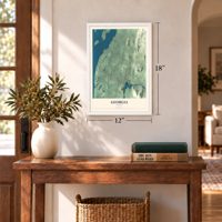 Georgia, Vermont map, 12 x 18 inch print in a white frame in an entryway