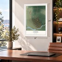 Gerber, California map, 18 x 24 inch print in a white frame in a home office