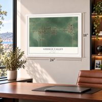 German Valley, Illinois map, 18 x 24 inch print in a white frame in a home office