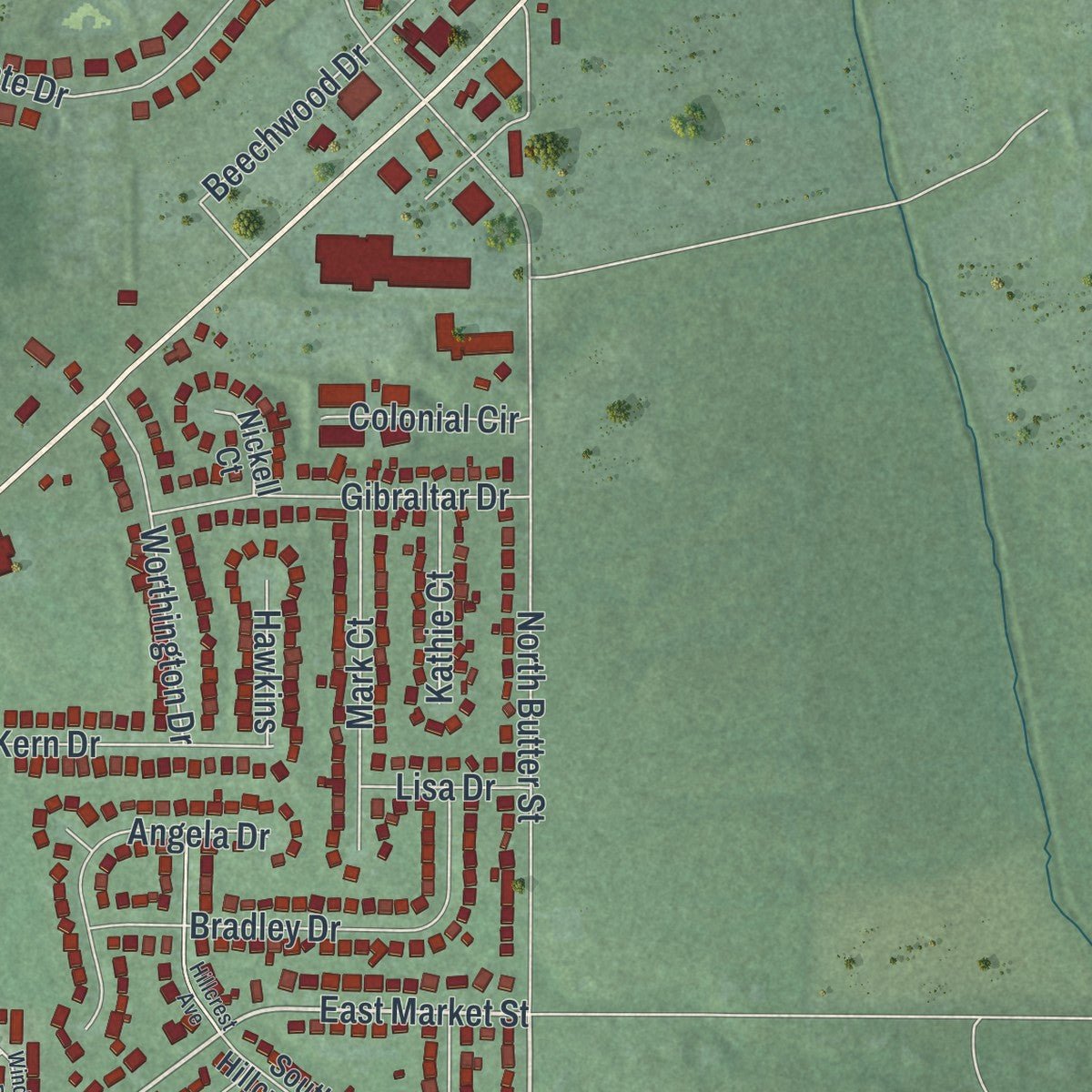 Second close-up of the map of Germantown, Ohio print showing more streets and buildings