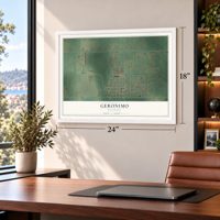Geronimo, Oklahoma map, 18 x 24 inch print in a white frame in a home office