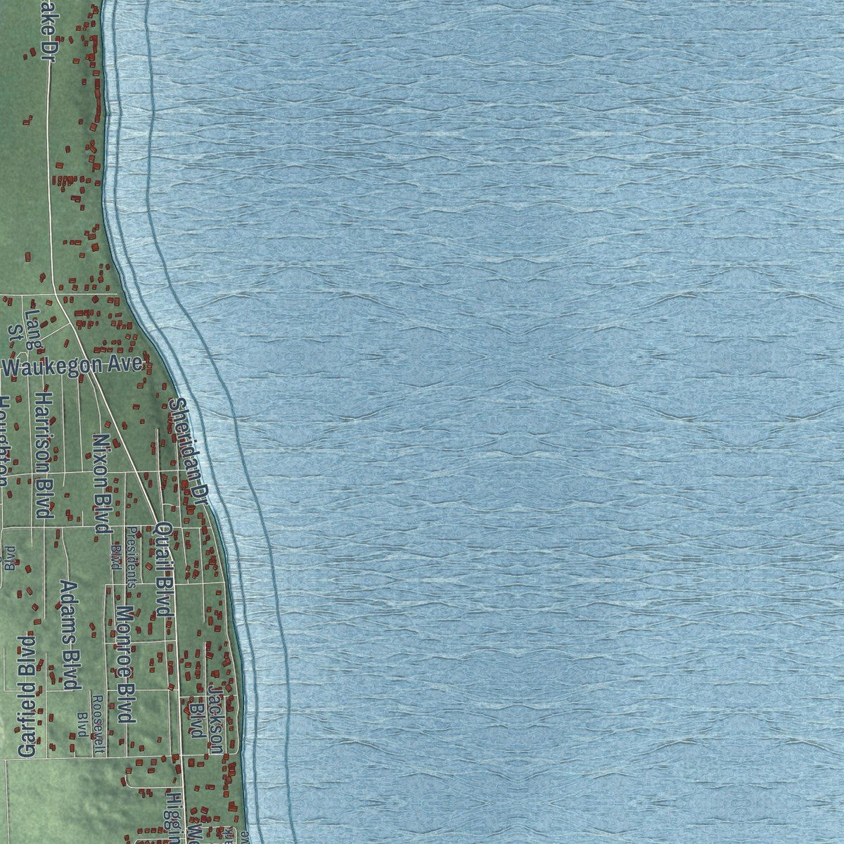 Second close-up of the map of Gerrish, Michigan print showing more streets and buildings