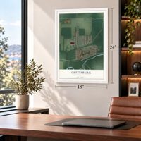 Gettysburg, Ohio map, 18 x 24 inch print in a white frame in a home office