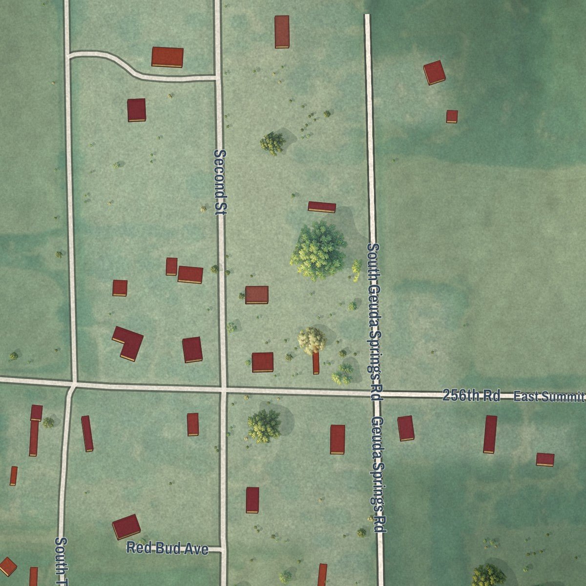 Second close-up of the map of Geuda Springs, Kansas print showing more streets and buildings