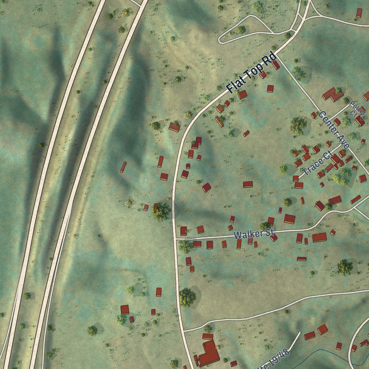 Second close-up of the map of Ghent, West Virginia print showing more streets and buildings