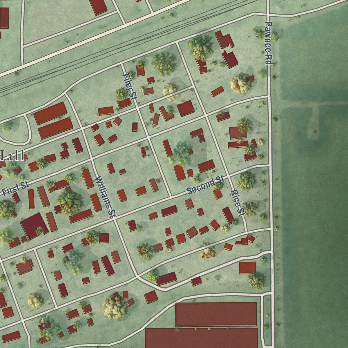 Second close-up of the map of Gibbon, Nebraska print showing more streets and buildings