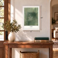Gibbs, Missouri map, 12 x 18 inch print in a white frame in an entryway