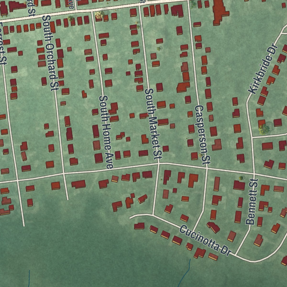 Second close-up of the map of Gibbstown, New Jersey print showing more streets and buildings