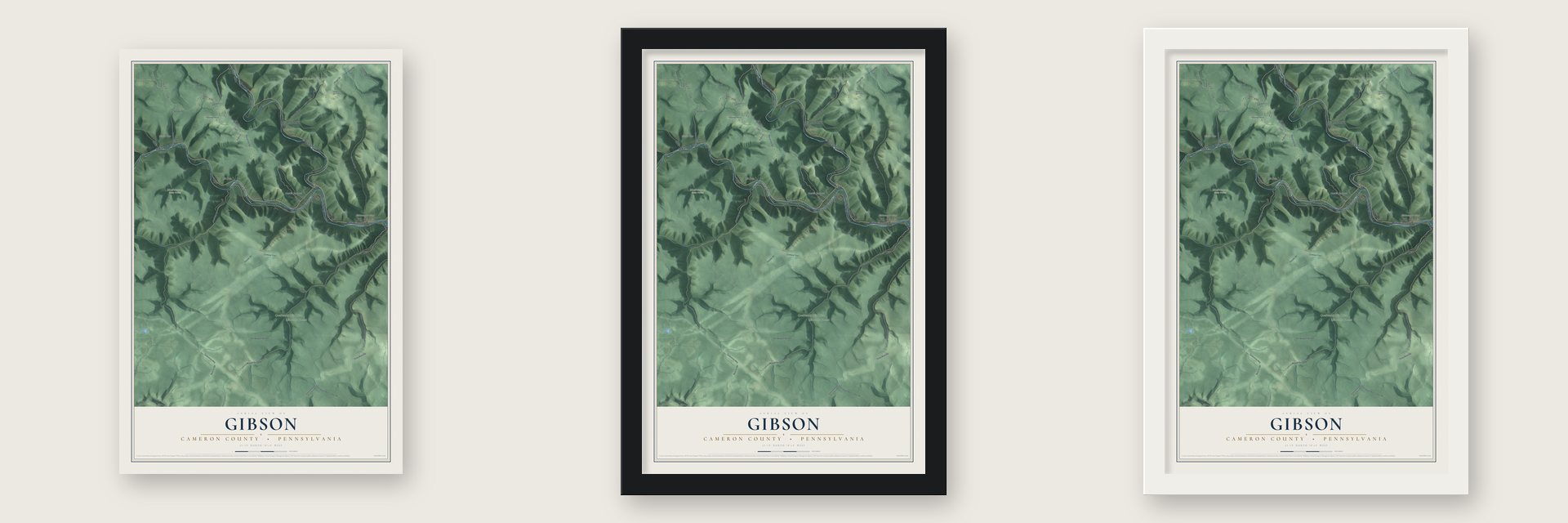 Gibson, Cameron County, Pennsylvania map unframed, in a black wood frame and in a white wood frame