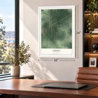 Gibson, Tennessee map, 18 x 24 inch print in a white frame in a home office