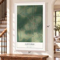Gifford, South Carolina map, 24 x 36 inch print in a white frame by a staircase