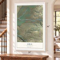 Gila, New Mexico map, 24 x 36 inch print in a white frame by a staircase