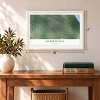 Gilbertsville, Kentucky map, 12 x 18 inch print in a white frame in an entryway