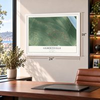 Gilbertsville, Kentucky map, 18 x 24 inch print in a white frame in a home office