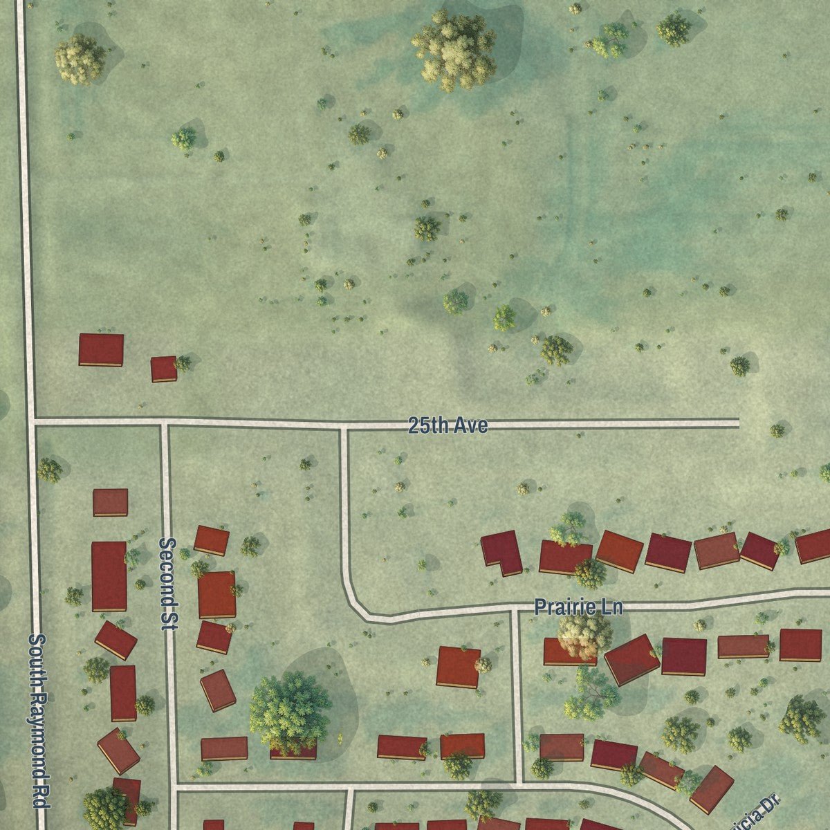 Second close-up of the map of Gilbertville, Iowa print showing more streets and buildings