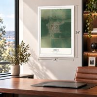 Gilby, North Dakota map, 18 x 24 inch print in a white frame in a home office