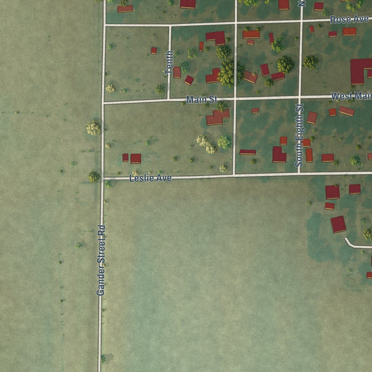 Second close-up of the map of Gillett, Arkansas print showing more streets and buildings