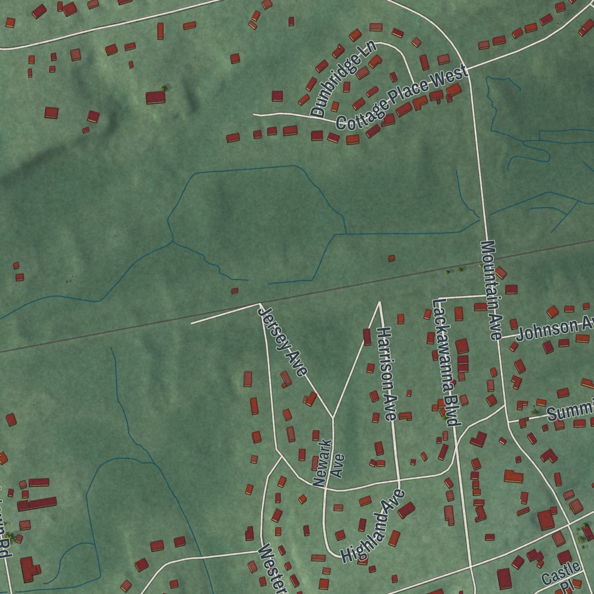 Second close-up of the map of Gillette, New Jersey print showing more streets and buildings