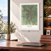 Gillette, Wyoming map, 18 x 24 inch print in a white frame in a home office