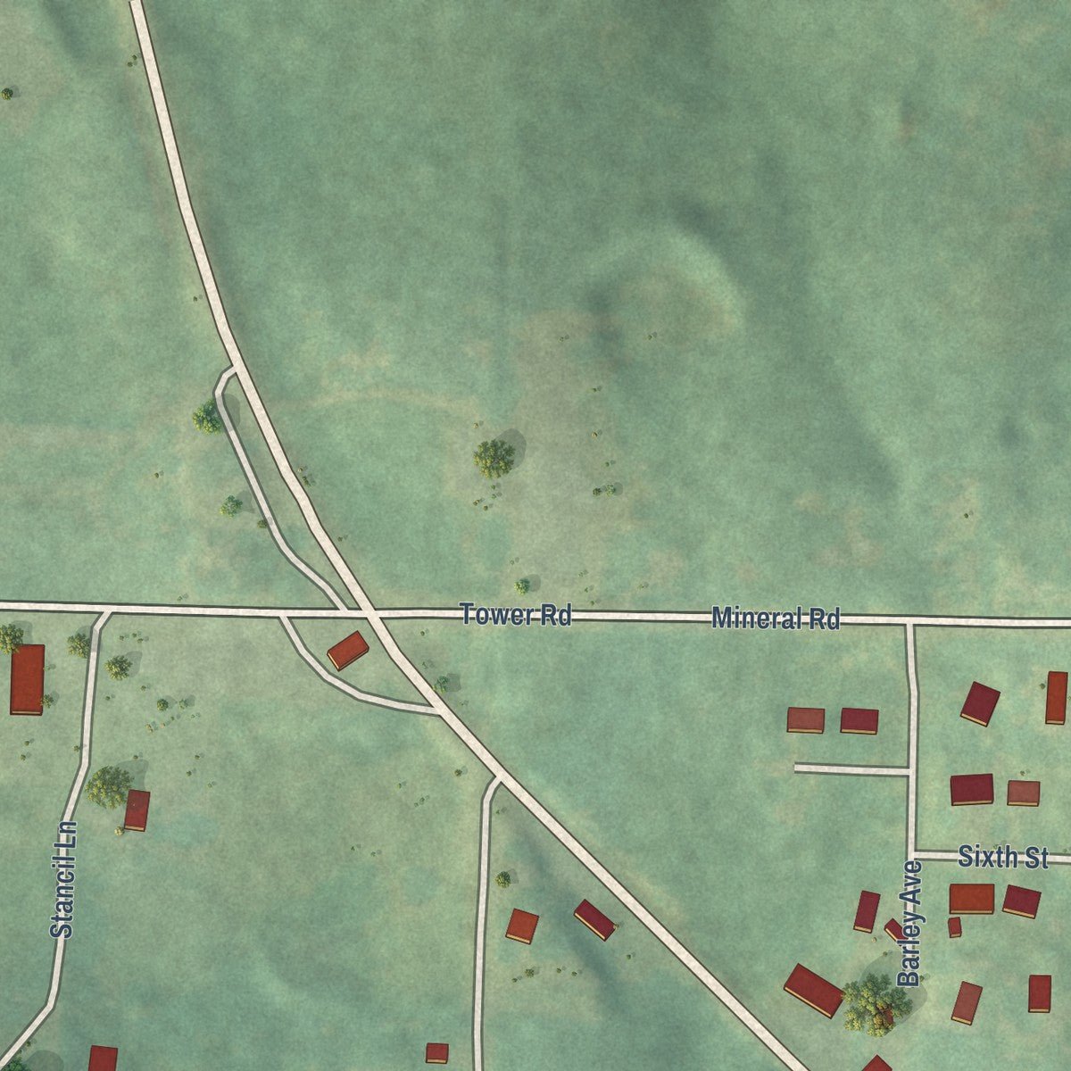 Second close-up of the map of Gillham, Arkansas print showing more streets and buildings