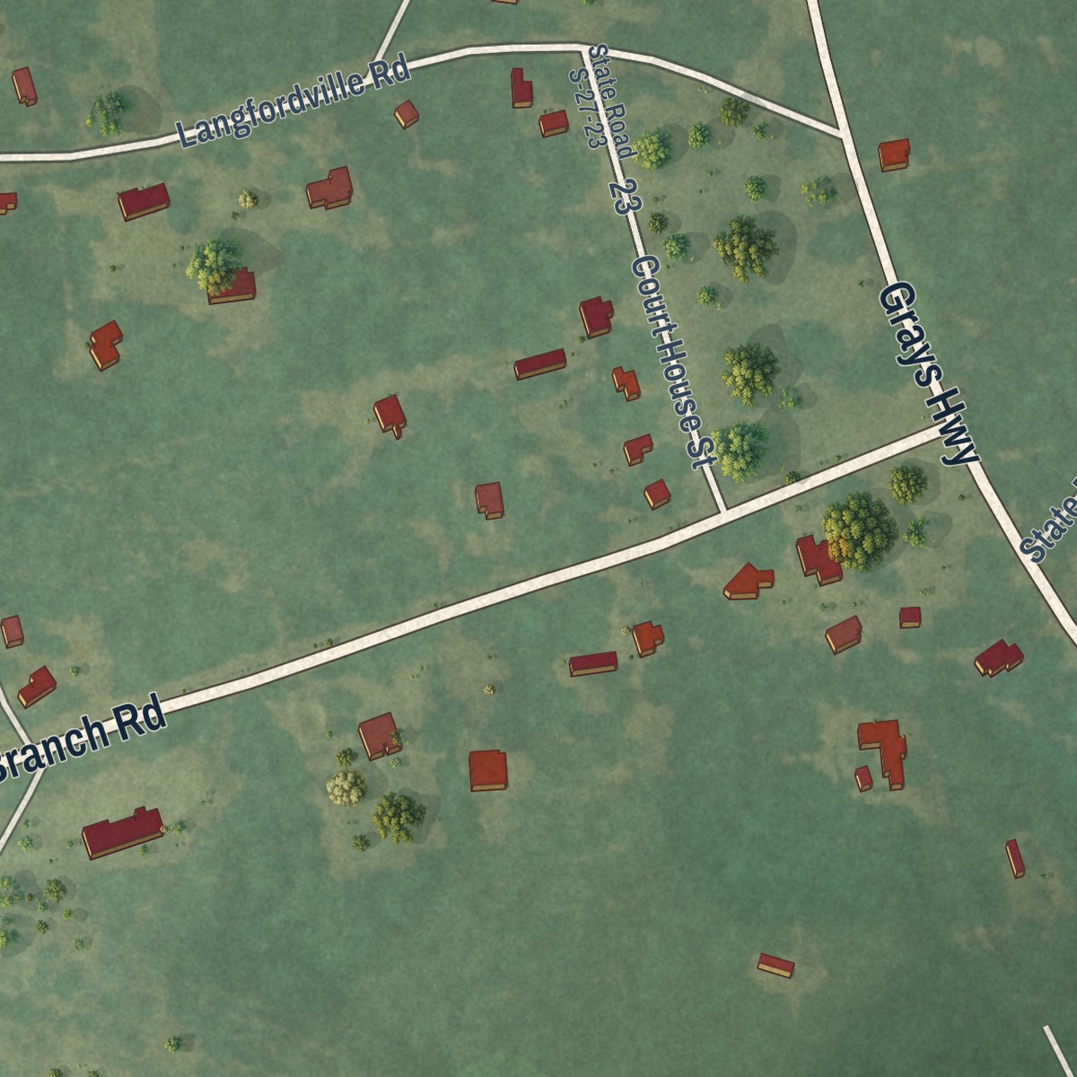 Second close-up of the map of Gillisonville, South Carolina print showing more streets and buildings