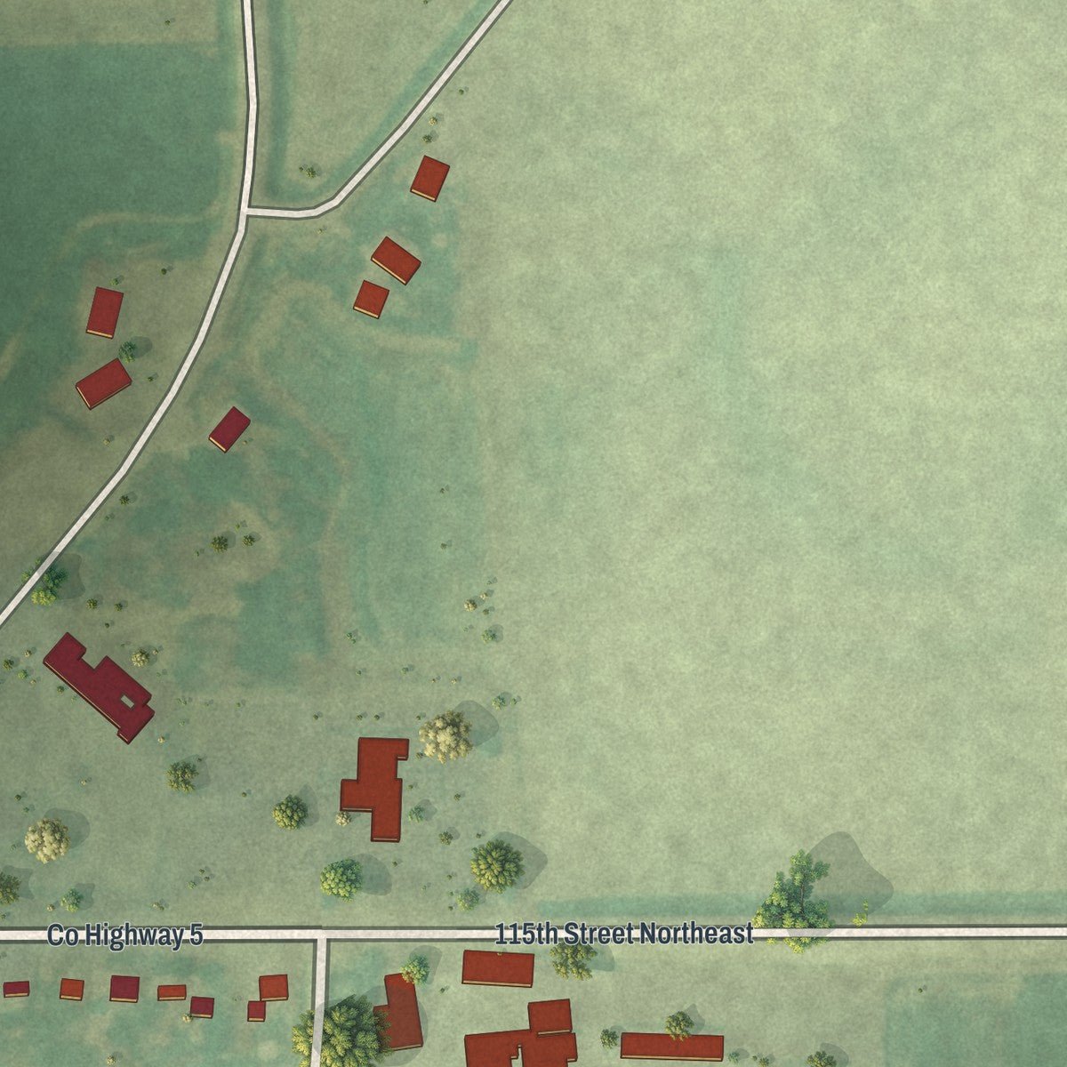 Second close-up of the map of Gilman, Minnesota print showing more streets and buildings