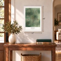Gilman, Minnesota map, 12 x 18 inch print in a white frame in an entryway