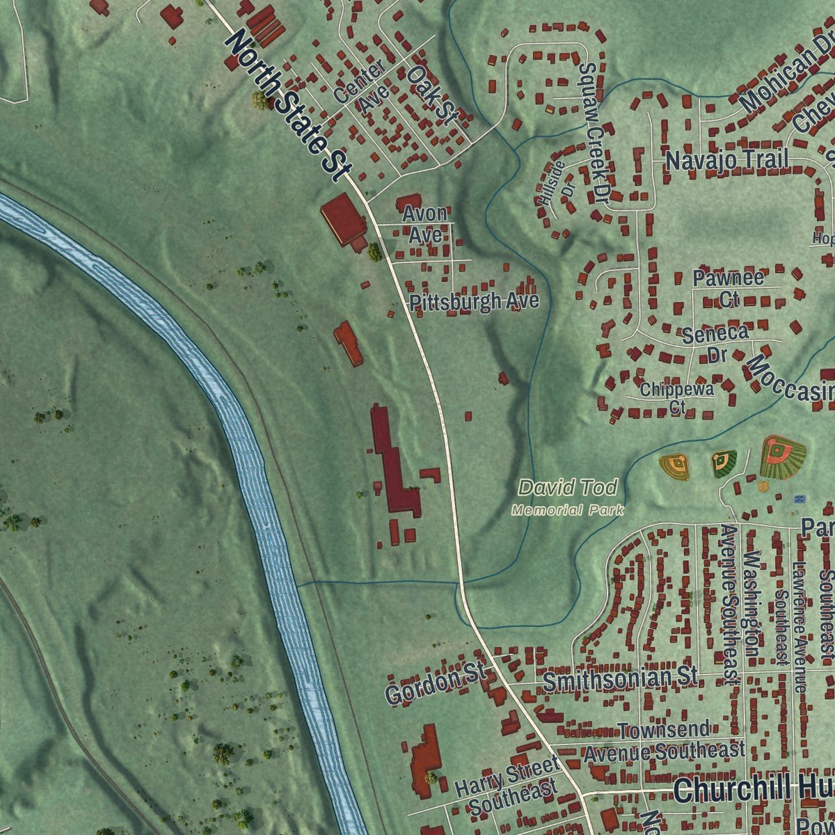 Second close-up of the map of Girard, Ohio print showing more streets and buildings