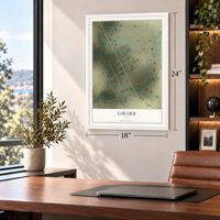 Girard, Texas map, 18 x 24 inch print in a white frame in a home office