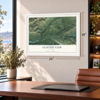 Glacier View, Alaska map, 18 x 24 inch print in a white frame in a home office