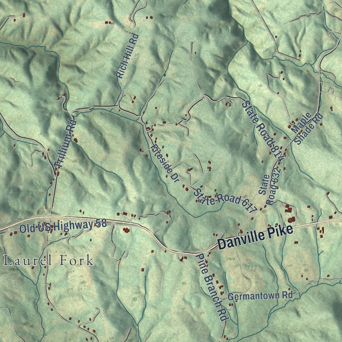 Second close-up of the map of Gladesboro, Virginia print showing more streets and buildings
