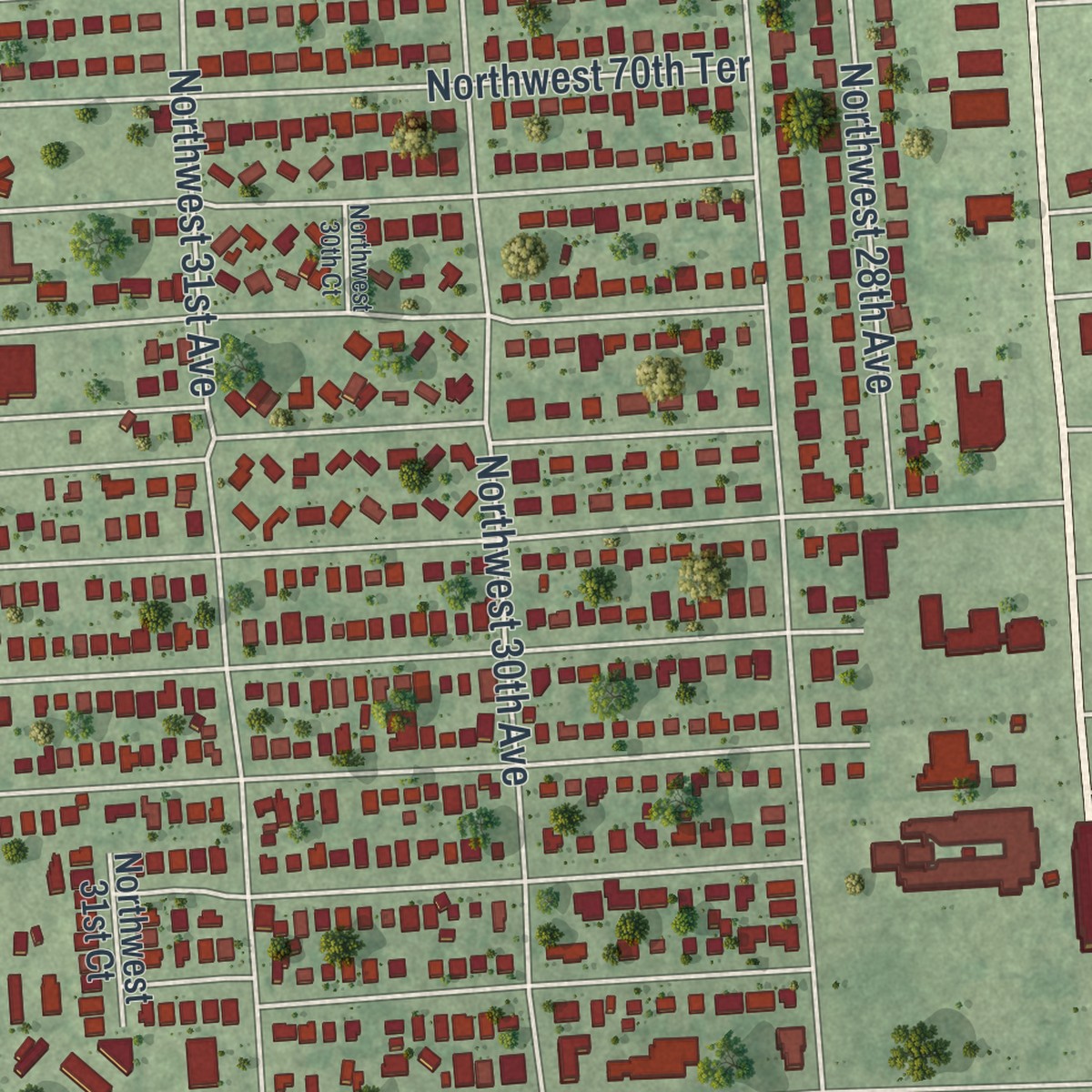 Second close-up of the map of Gladeview, Florida print showing more streets and buildings