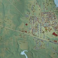 Second close-up of the map of Gladewater, Texas print showing more streets and buildings