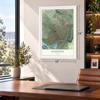 Gladstone, Oregon map, 18 x 24 inch print in a white frame in a home office