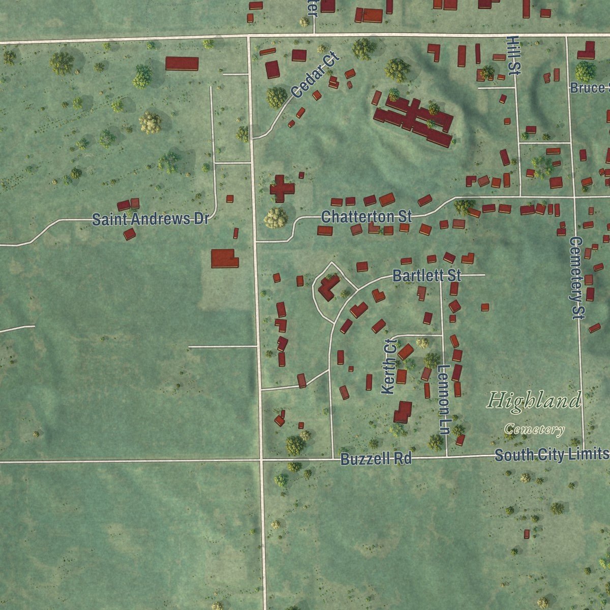 Second close-up of the map of Gladwin, Michigan print showing more streets and buildings