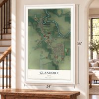 Glandorf, Ohio map, 24 x 36 inch print in a white frame by a staircase