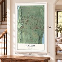 Glasco, New York map, 24 x 36 inch print in a white frame by a staircase