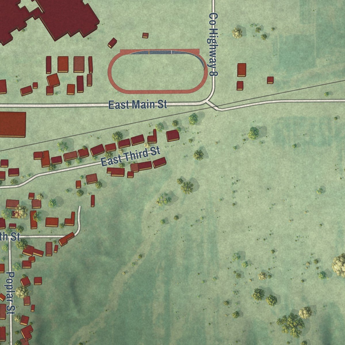 Second close-up of the map of Glasford, Illinois print showing more streets and buildings