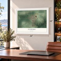 Glasford, Illinois map, 18 x 24 inch print in a white frame in a home office