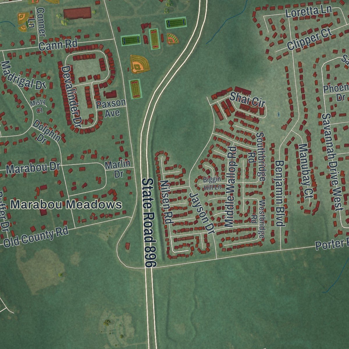 Second close-up of the map of Glasgow, Delaware print showing more streets and buildings