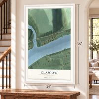 Glasgow, Pennsylvania map, 24 x 36 inch print in a white frame by a staircase